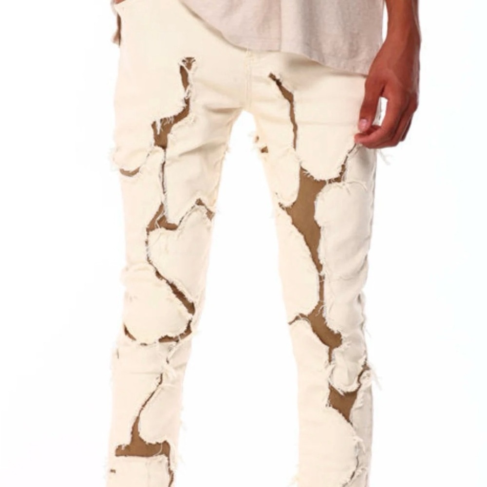 Men's Distressed Waimea  bone stack denim  - cream size 20  guys pants